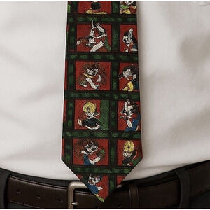 Vintage 1991 Looney Tunes Christmas Tie Bugs Bunny Tweety Sylvester 100% Silk
